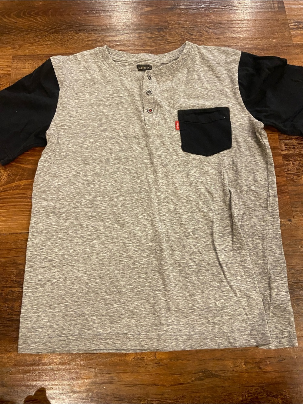 Levi's Heather Gray Henley with Black Sleeves & Pocket